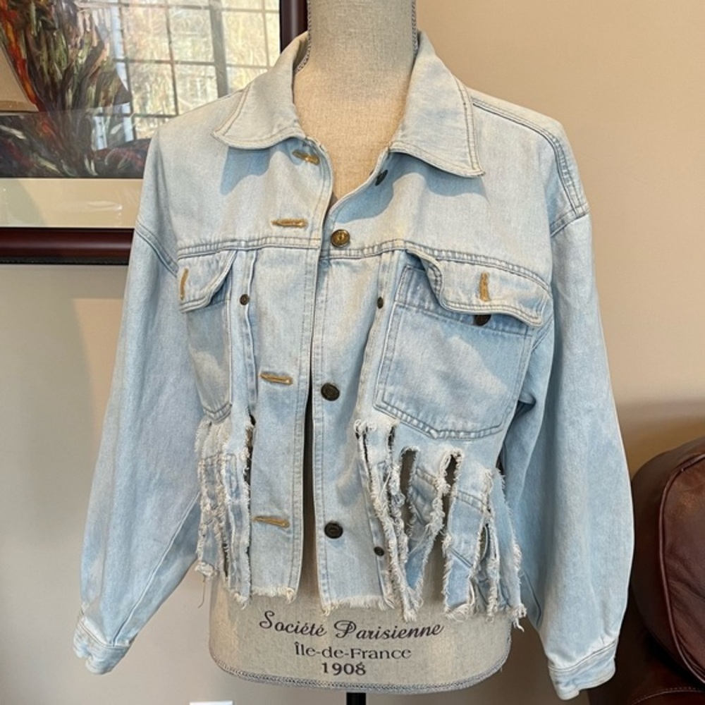 Denim fringe jacket